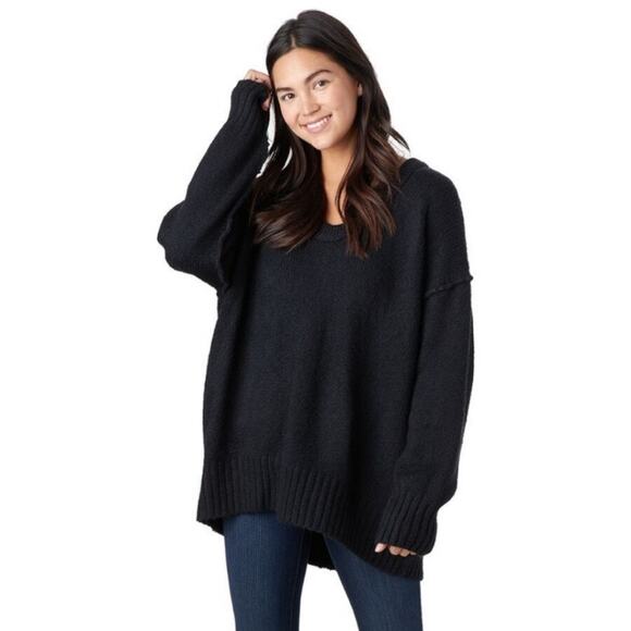 FREE PEOPLE Brookside Tunic Oversized Chunky Sweater in Black, Size X-Large - Picture 2 of 16
